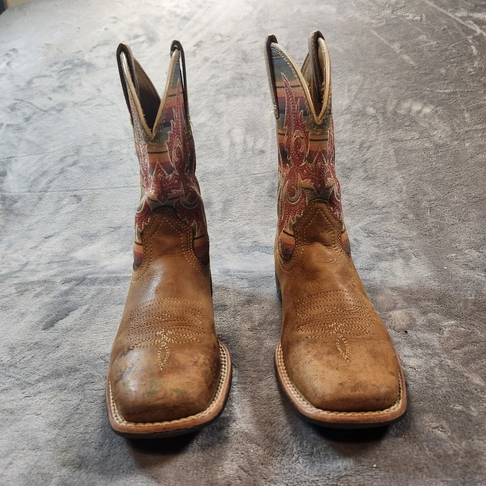 Ariat Boots Girls 2.5 Brown Leather Lonestar Square Toe Western Cowgirl